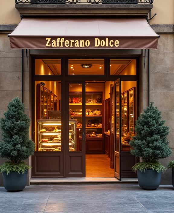 L'ingresso accogliente della pasticceria Zafferano Dolce in una via storica di Firenze.